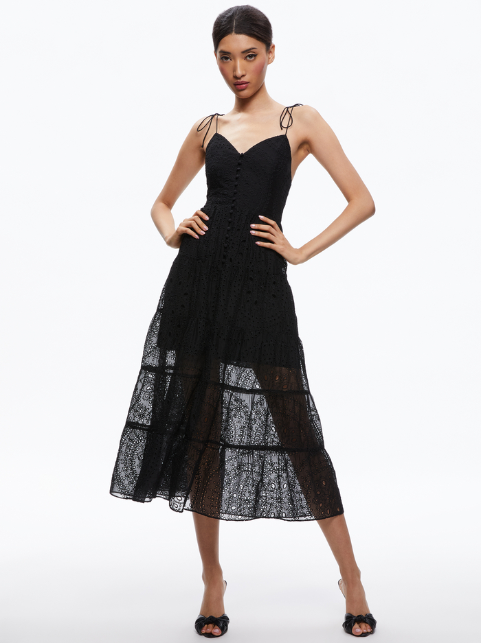 SHANTI BUTTON FRONT TIERED DRESS - BLACK image 4 - ALICE + OLIVIA