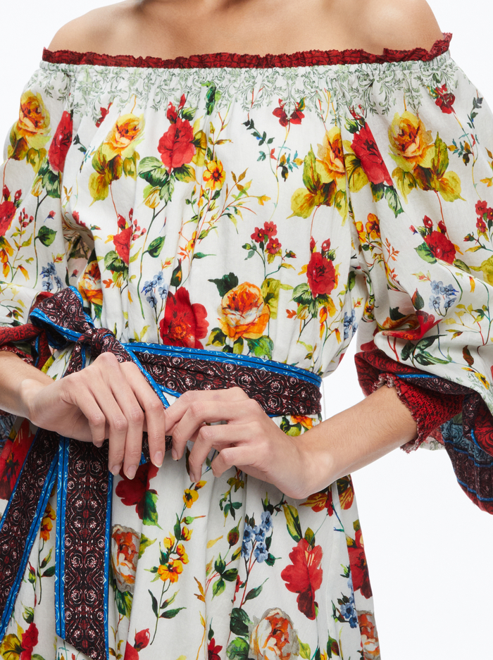 MARY OFF SHOULDER TIE BELT DRESS - DEW FLORAL image 3 - Alice And Olivia