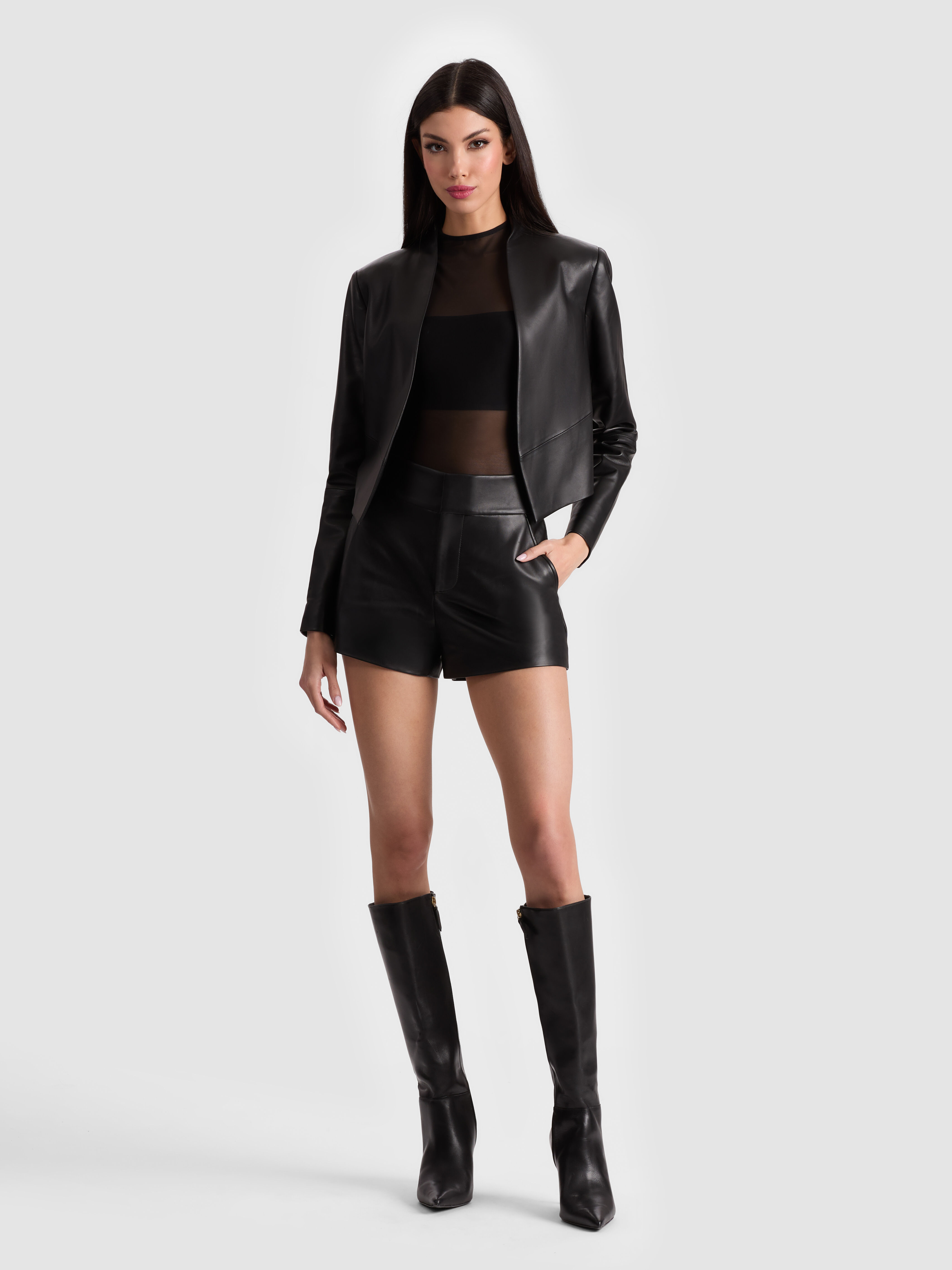 New Harvey Leather Jacket In Black | Alice + Olivia