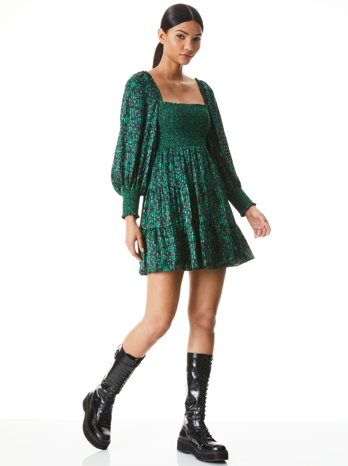 ROWEN TIERED MINI DRESS - MAKING PLANS DARK EMERALD image 4 - Alice And Olivia