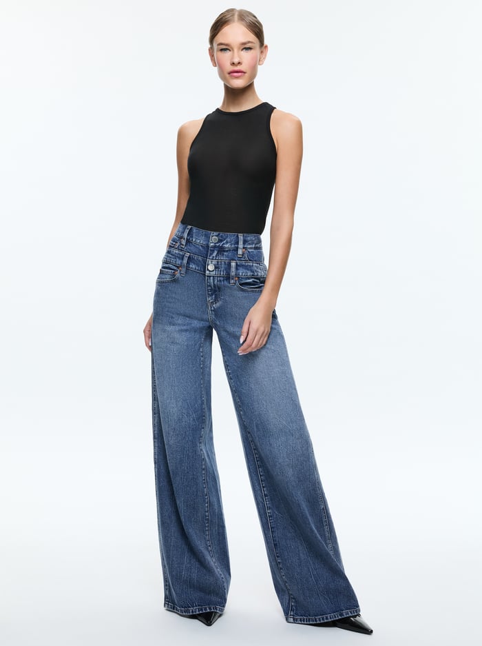 COOL DOUBLE WAISTBAND JEAN - BROOKLYN BLUE image 3 - Alice And Olivia