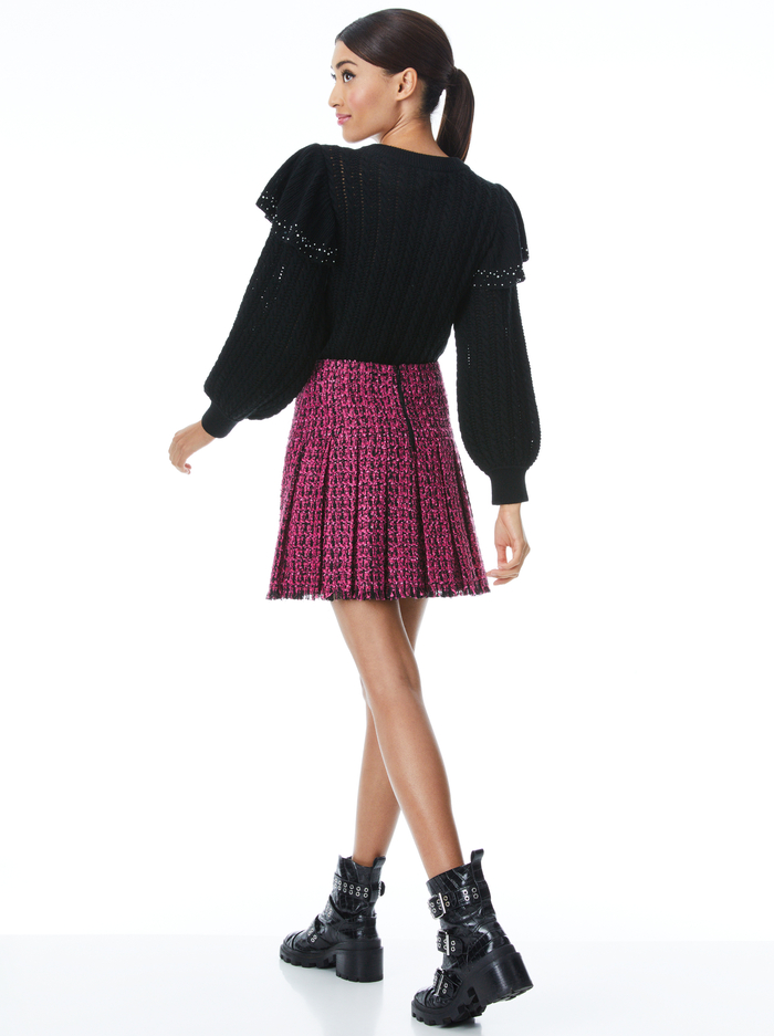 EMILIE PLEATED TWEED MINI SKIRT - BLACK/WILD PINK image 1 - Alice And Olivia