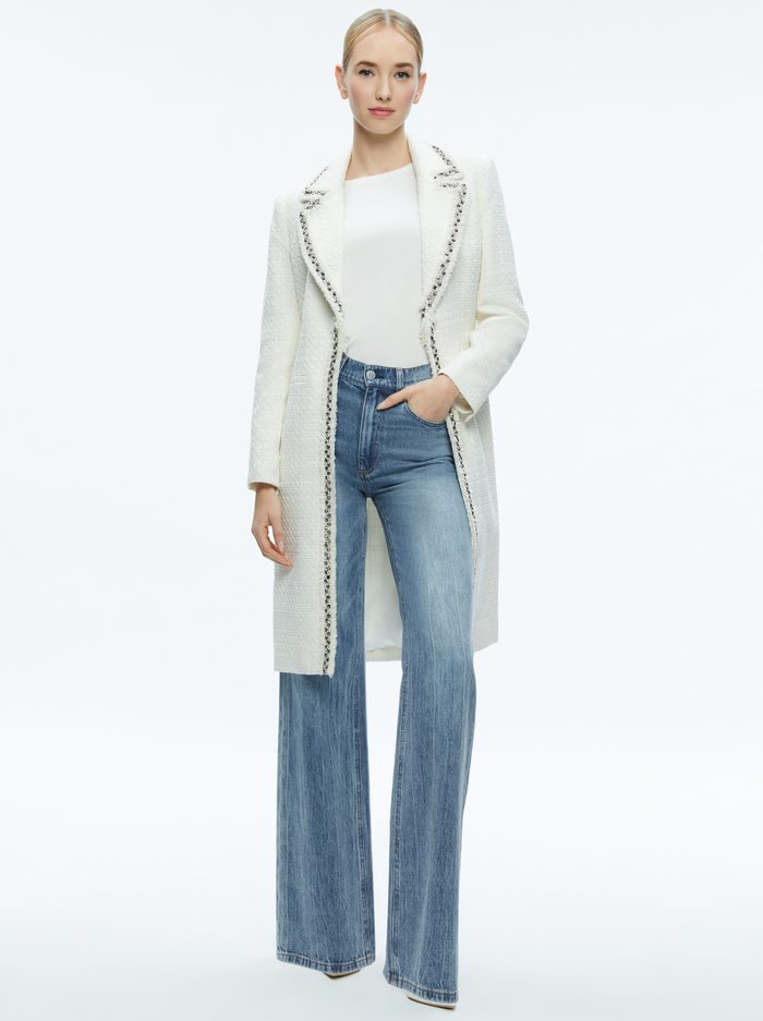 BRET EMBELLISHED LONG BLAZER - OFF WHITE - Alice And Olivia