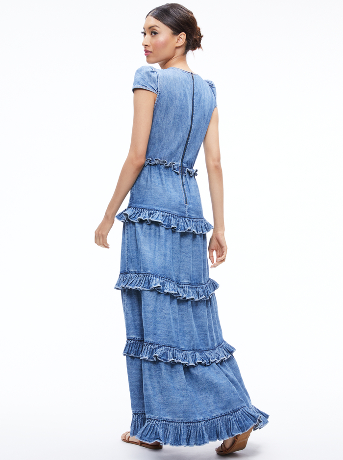 CADBY DENIM RUFFLED MAXI DRESS - IVY BLUE image 1 - Alice And Olivia