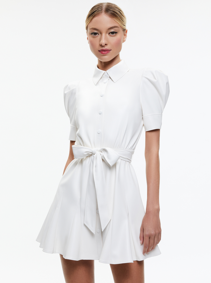 LURLENE SHORT SLEEVE VEGAN LEATHER MINI DRESS - OFF WHITE image 3 - Alice And Olivia