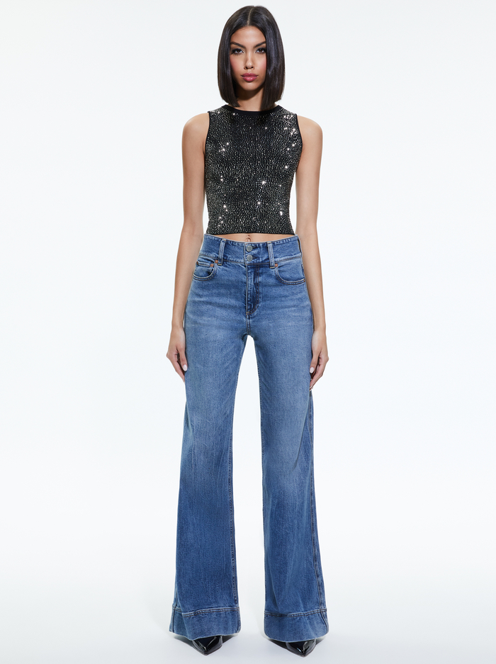 DARINA EMBELLISHED CROPPED TANK - BLACK/GUNMETAL image 2 - Alice And Olivia