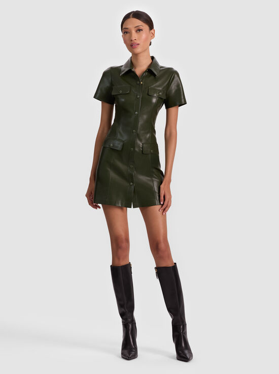 DARK OLIVE-JAMIE VEGAN MINI DRESS