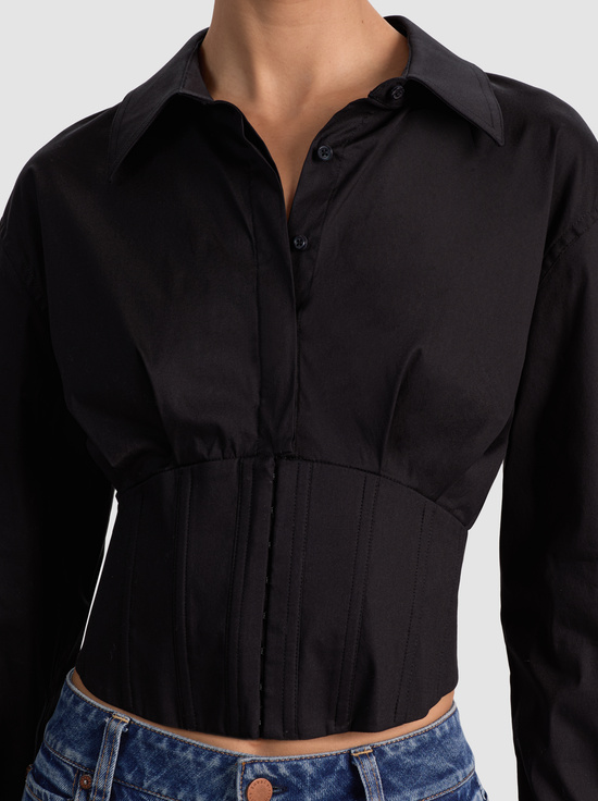 BLACK-EDIE CORSET BUTTON DOWN