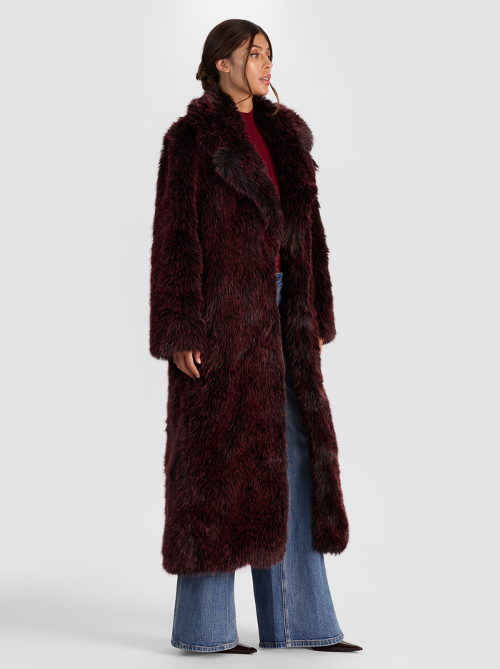 MARVIN FAUX FUR MAXI COAT - BLACK/MERLOT image 4 - Alice And Olivia
