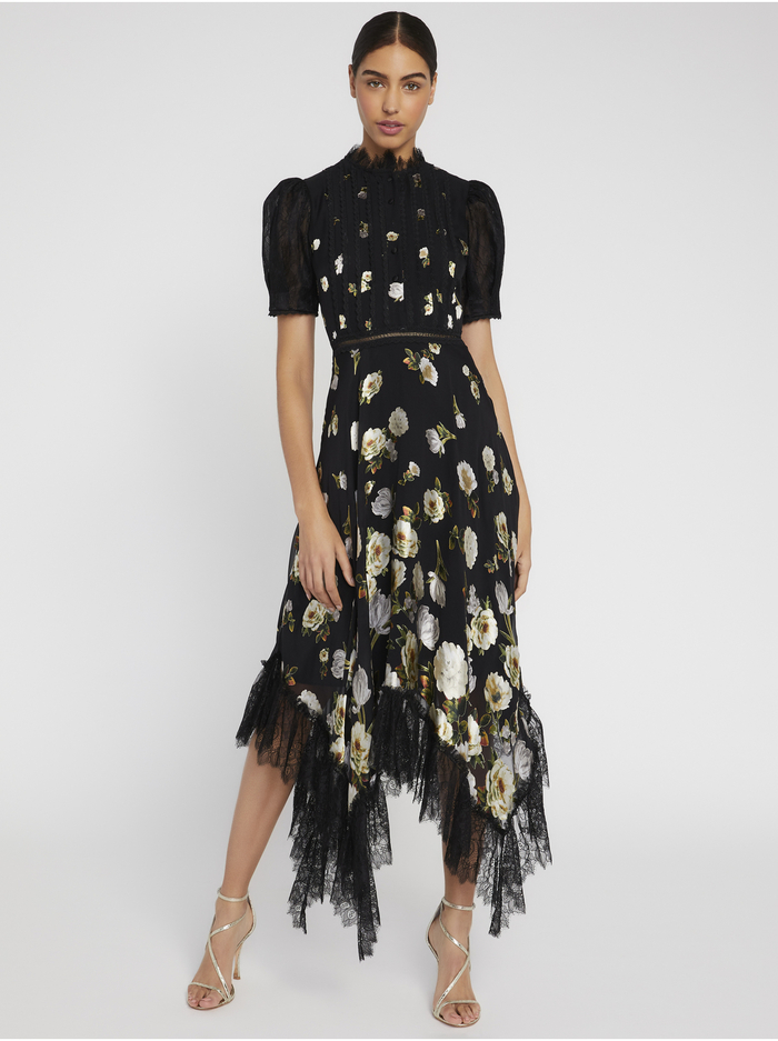 BETTINA FLORAL LACE MIDI DRESS - SPRING SHOWER BLACK image 4 - Alice And Olivia
