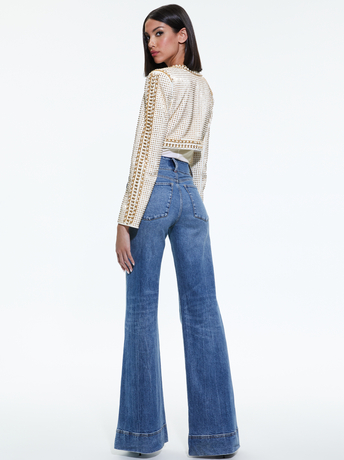 SOFT WHITE/PALE GOLD-MAIRA CROPPED JACKET WITH CHAIN TRIM