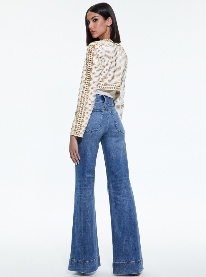 MAIRA CROPPED JACKET WITH CHAIN TRIM - SOFT WHITE/PALE GOLD image 1 - Alice And Olivia