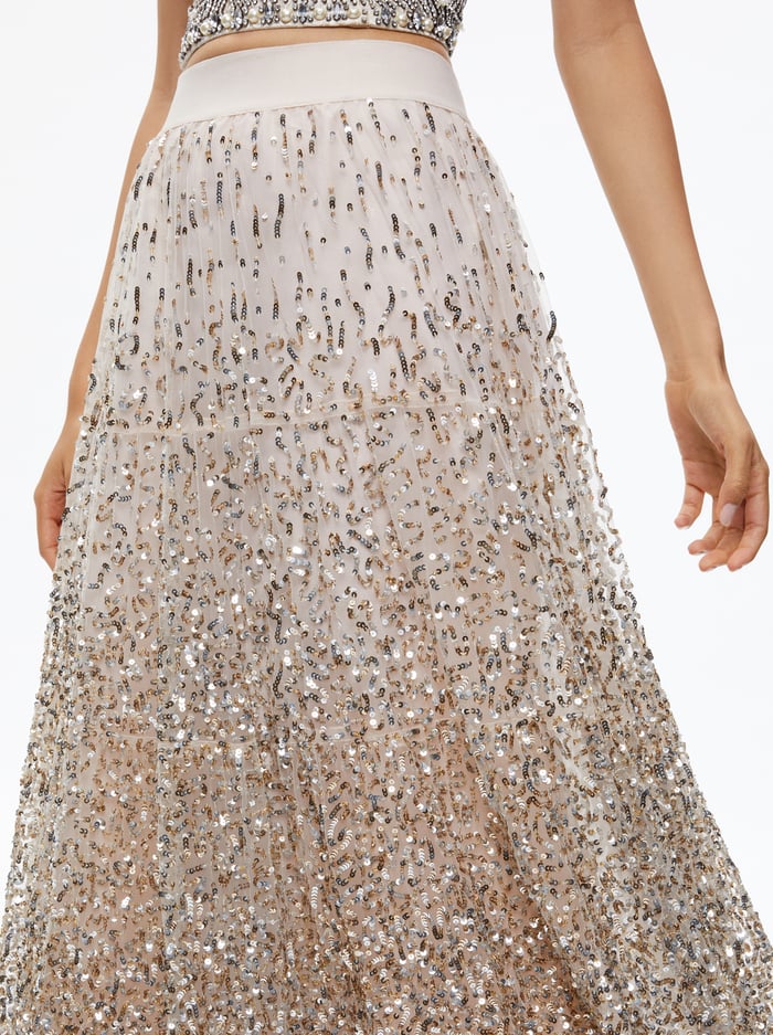 CATRINA SEQUIN EMBELLISHED GOWN SKIRT - CHAMPAGNE/MULTI image 3 - Alice And Olivia