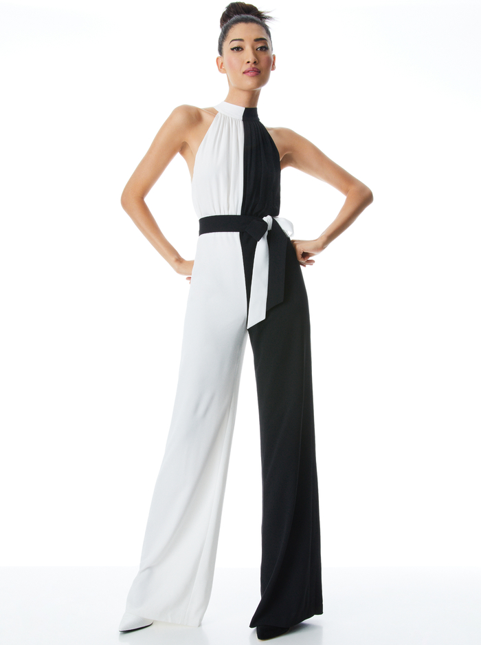 THELMA HALTERNECK JUMPSUIT - BLACK/OFF WHITE image 2 - Alice And Olivia