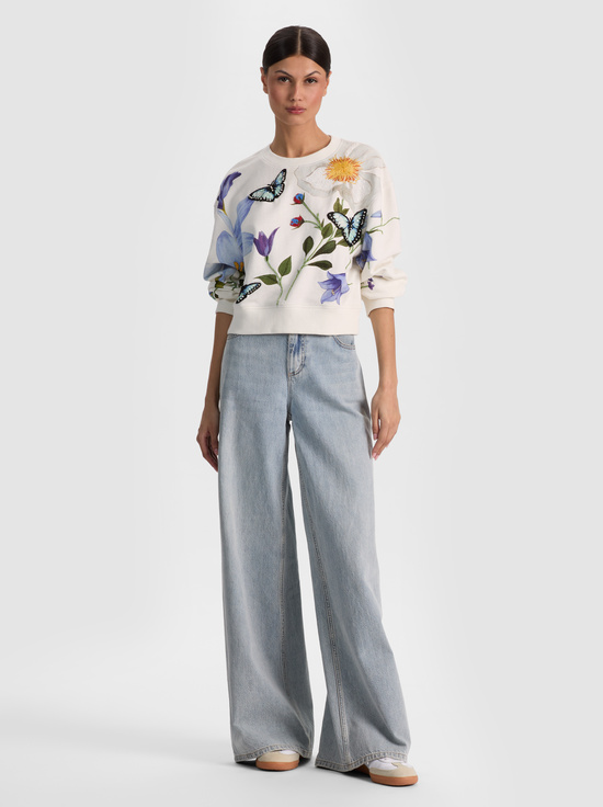 TWISTING VINES OFF WHITE-RUSSELL EMBELLISHED CREWNECK SWEATSHIRT