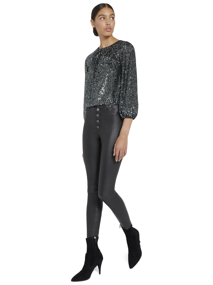 AVILA SEQUIN CREW NECK CROP TOP - GUNMETAL image 4 - Alice And Olivia