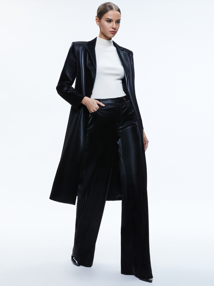 MYA VEGAN LEATHER LONG BLAZER - BLACK - Alice And Olivia