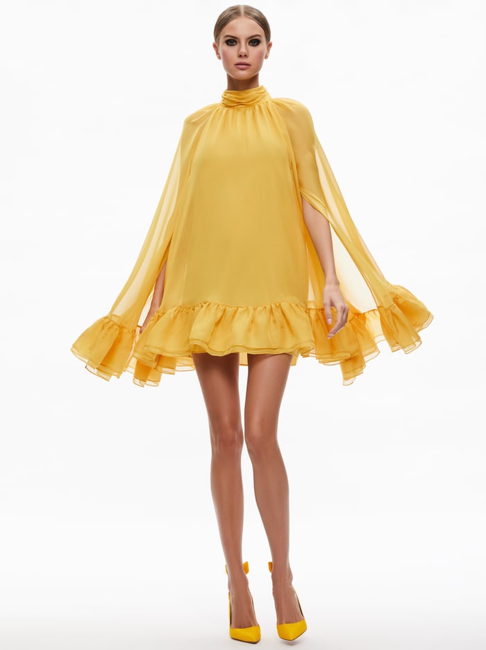 ERNA MOCK NECK CAPE SLEEVE MINI DRESS - TUSCANY image 4 - Alice And Olivia