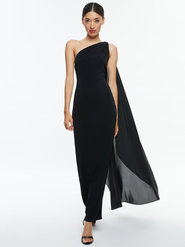ANJA ONE SHOULDER DRAPED MAXI DRESS - BLACK image 3 - Alice And Olivia