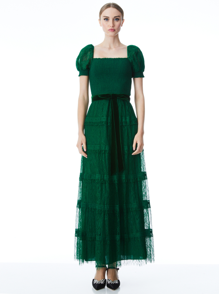 GIA PUFF SLEEVE LACE MAXI DRESS - DEEP EMERALD image 2 - Alice And Olivia