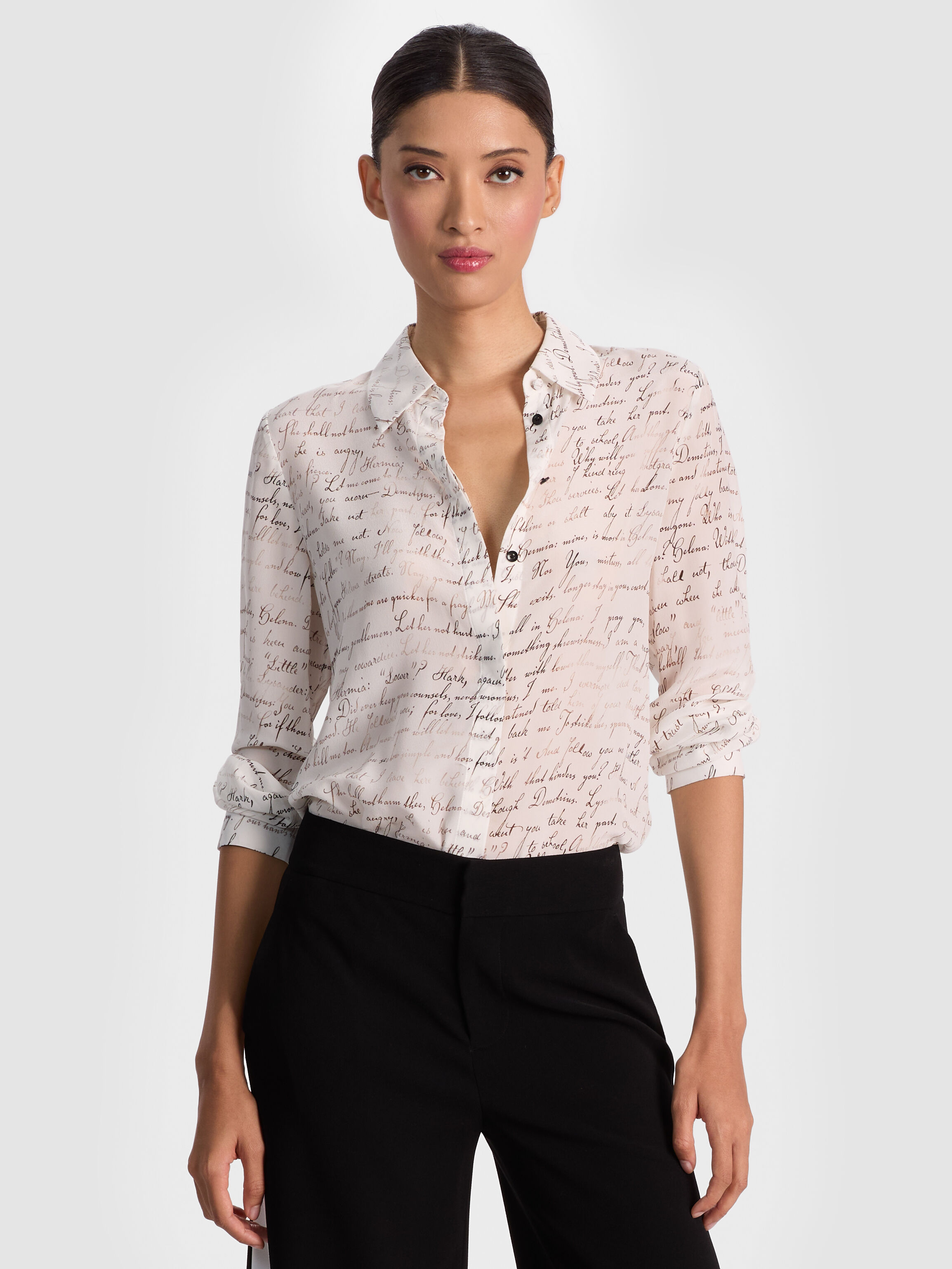 WILLA SILK BLOUSE in SHAKESPEARE'S LETTER VANILLA | ALICE + OLIVIA
