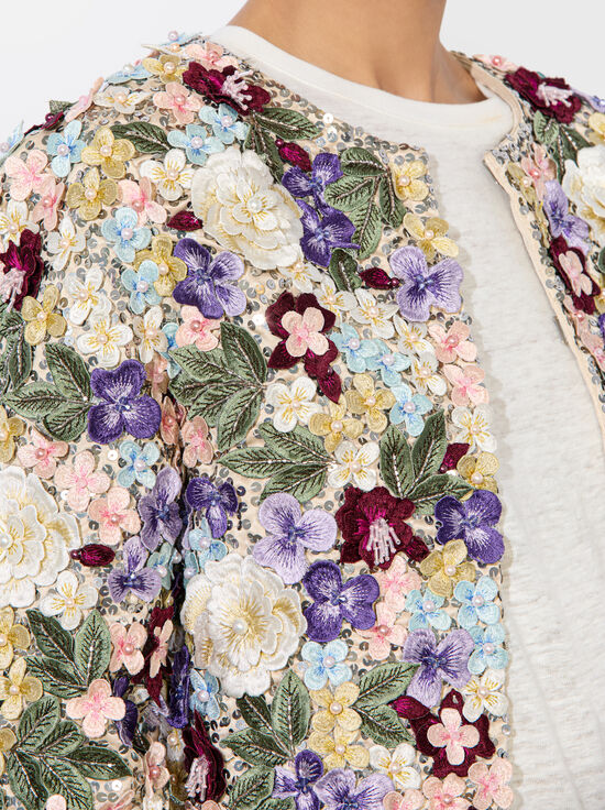 CHAMPAGNE/MULTI-KIDMAN EMBELLISHED TWEED JACKET