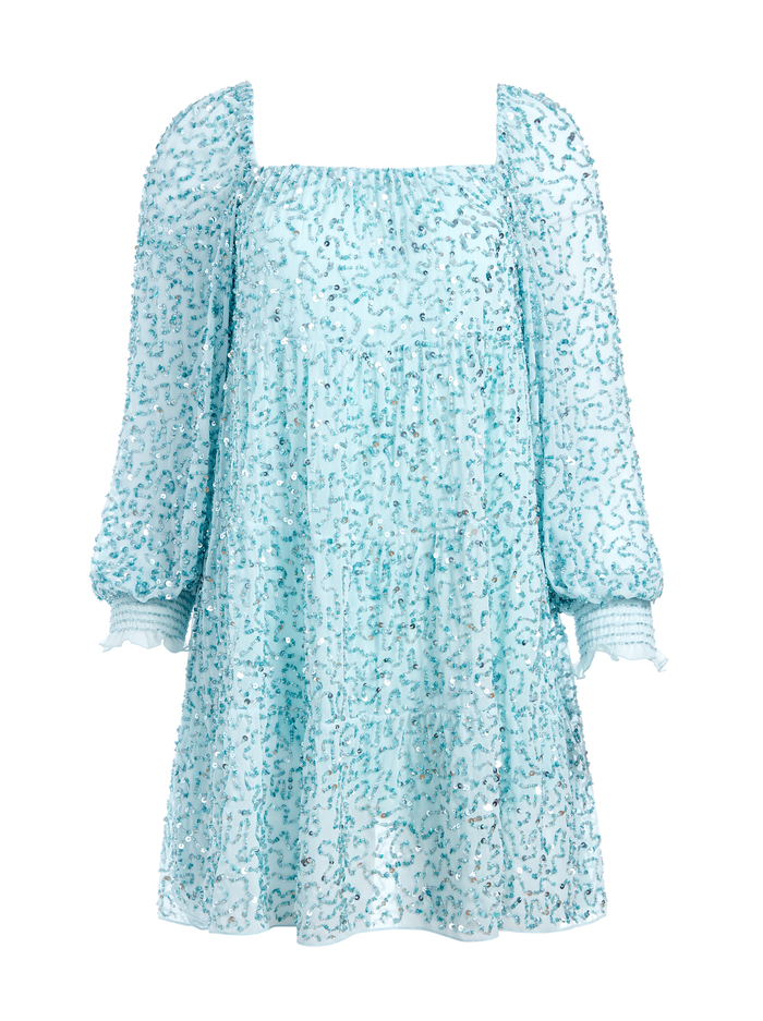ROWEN SEQUIN EMBROIDERED MINI DRESS - POWDER BLUE image 5 - Alice And Olivia