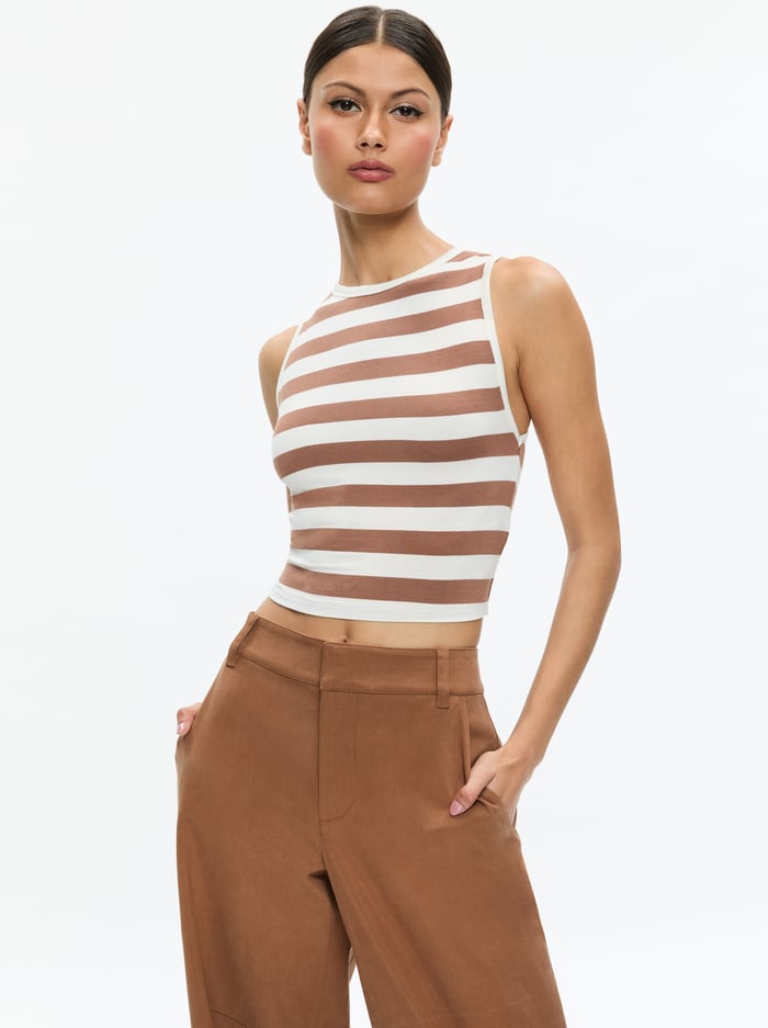 ANDRE FITTED CROPPED TANK - OFF WHITE/CAMEL - Alice And Olivia