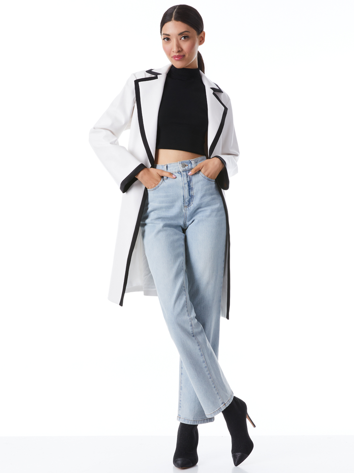 SABRA COMBINATION VEGAN LEATHER TRENCH COAT - OFF WHITE/BLACK image 2 - Alice And Olivia