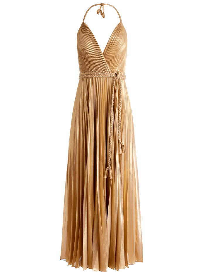 TRESA PLEATED MAXI DRESS WITH SLIT - GOLD image 5 - Alice And Olivia