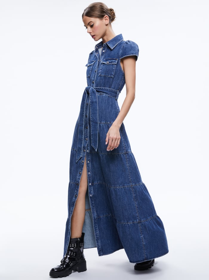 MIRANDA MAXI DENIM DRESS - LOLA BLUE image 4 - Alice And Olivia