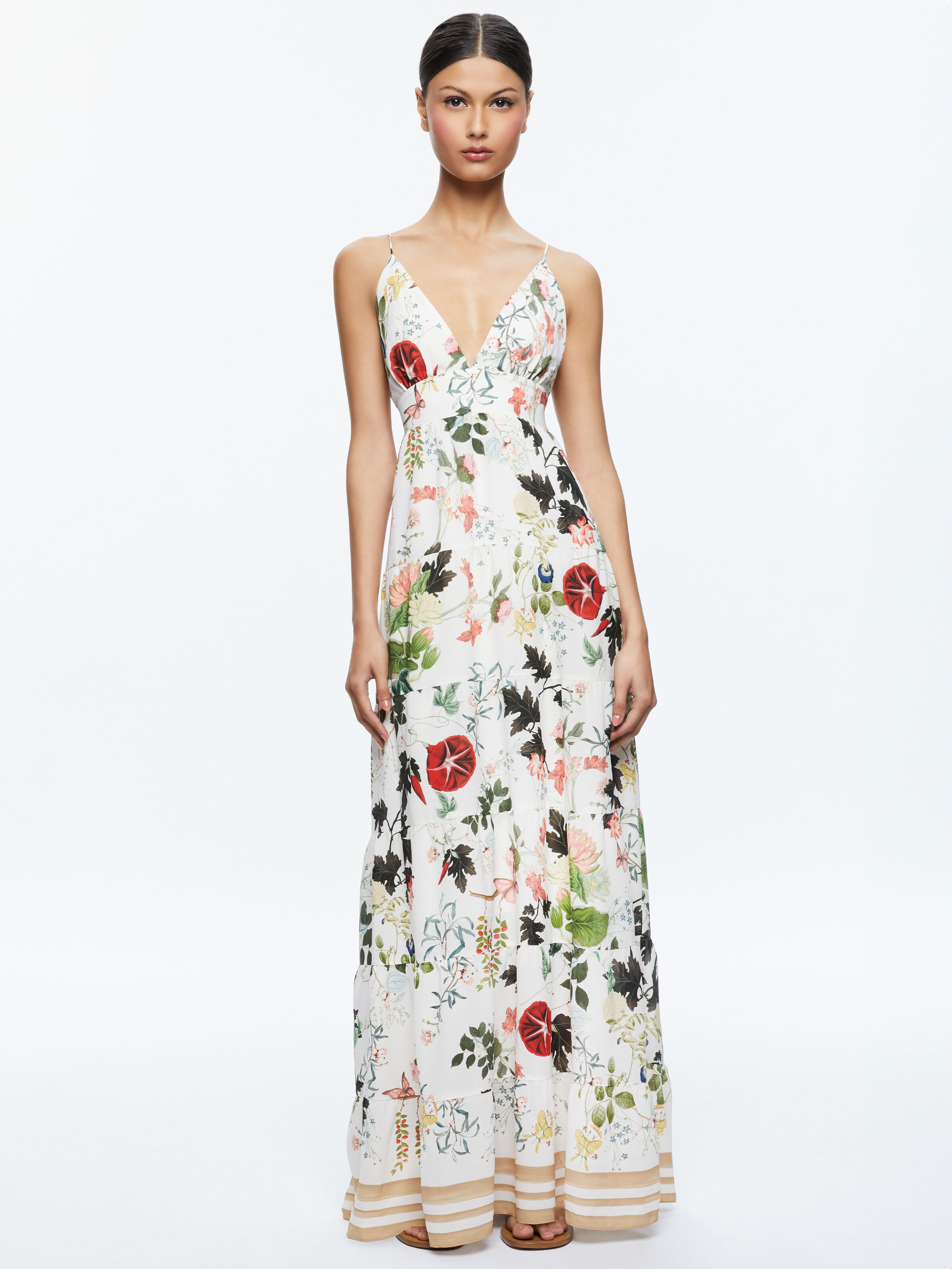 Karolina Paneled Halter Maxi Dress In Blush Kiss Vanilla Alice Olivia