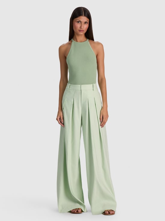 GREEN LILY-BLAIRE PLEATED LINEN PANT
