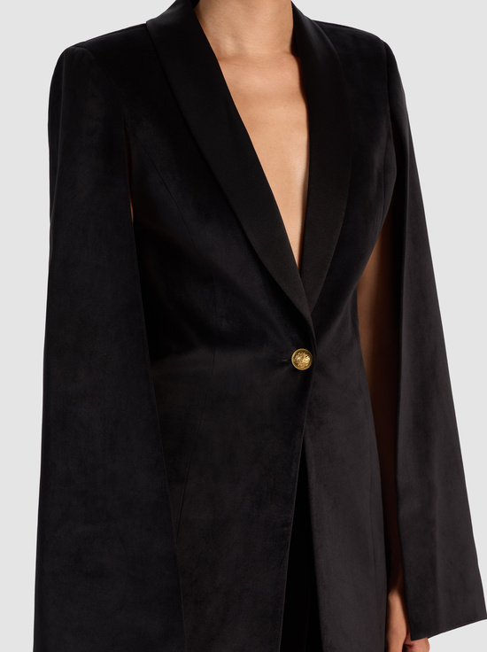 BLACK-ESTHER VELVET CAPE BLAZER