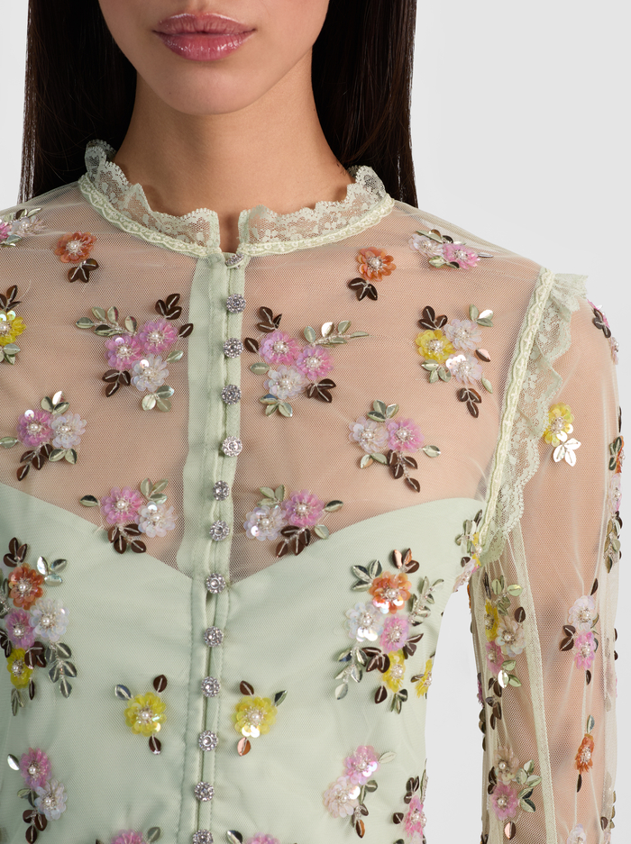 ALLEGRA EMBELLISHED TOP - LIGHT SAGE MULTI image 3 - ALICE + OLIVIA