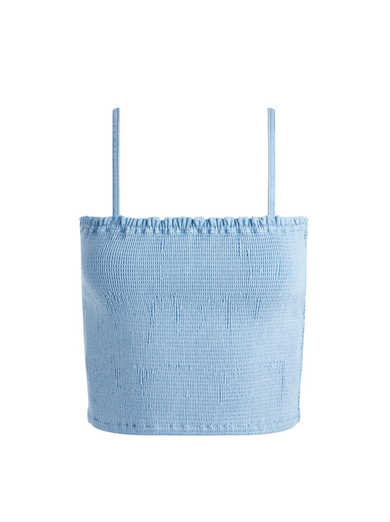 LEONA LIGHT BLUE-PENELOPE SMOCKED DENIM TOP
