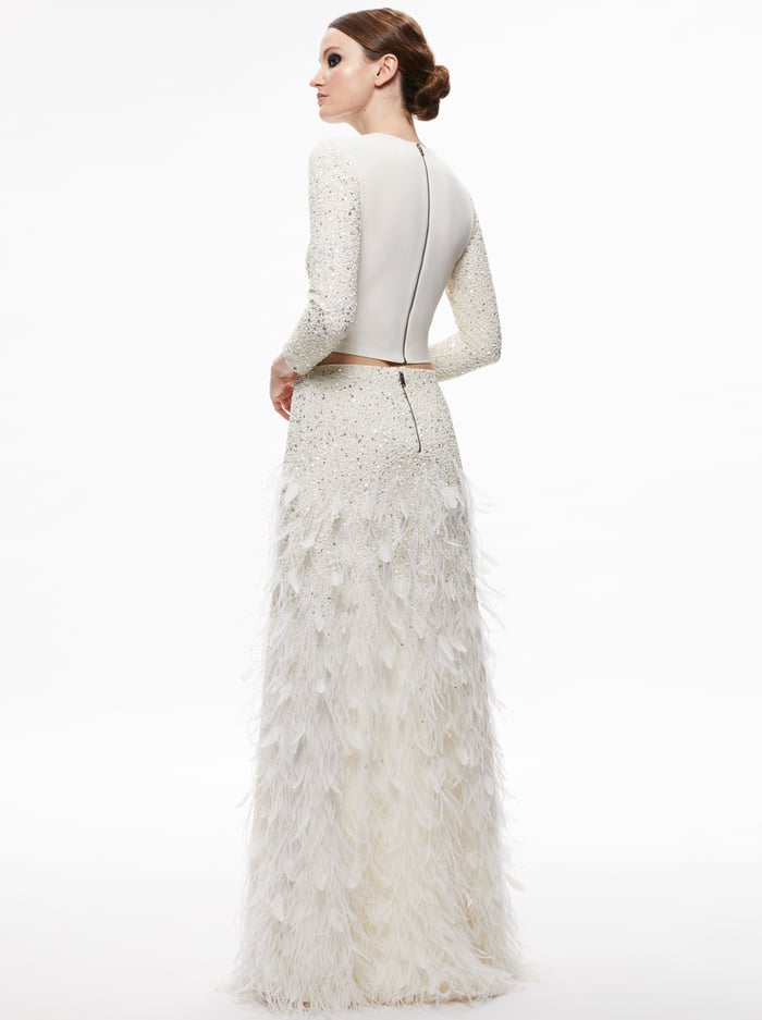 ASHTON EMBELLISHED FEATHER SKIRT - ECRU/ECRU image 1 - Alice And Olivia