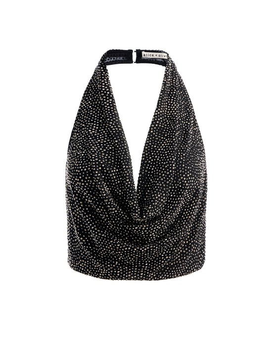 BLACK-DANI EMBELLISHED HALTER TOP