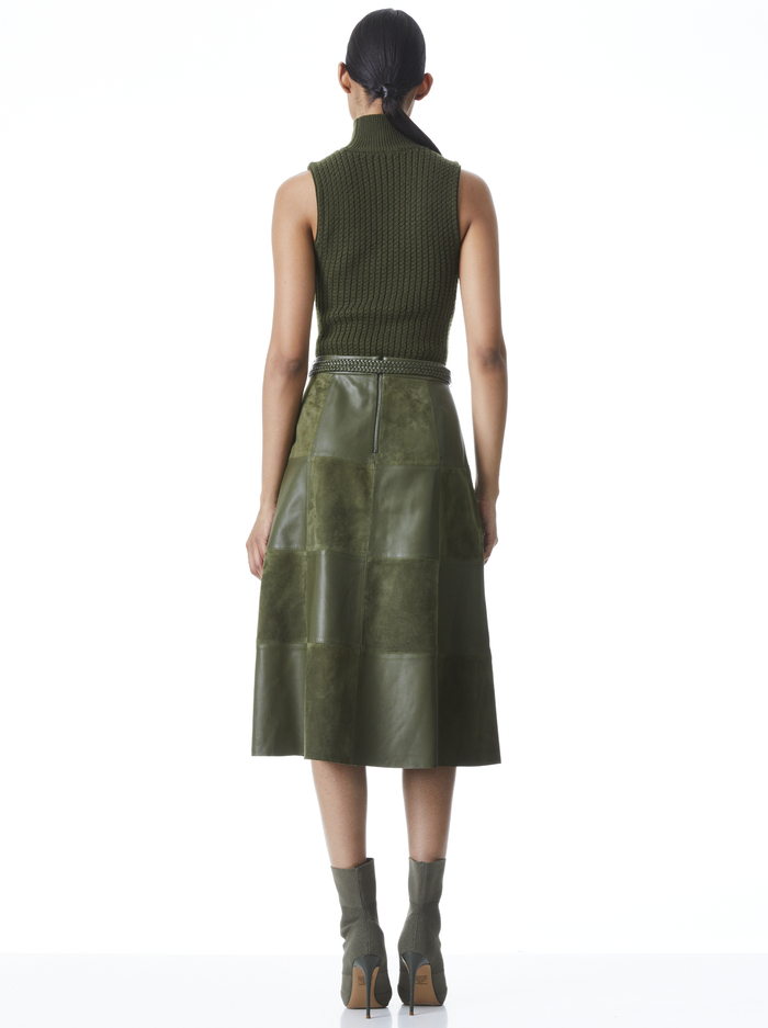 SOSIE SUEDE PATCHWORK MIDI SKIRT - OLIVE image 1 - ALICE + OLIVIA
