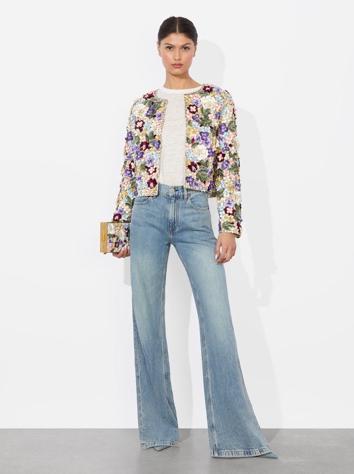 KIDMAN EMBELLISHED TWEED JACKET - CHAMPAGNE/MULTI image 1 - Alice And Olivia