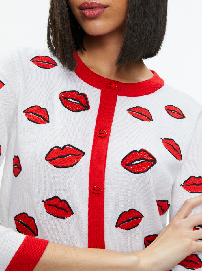 DARODA KISS CREWNECK CROPPED CARDIGAN - SOFT WHITE MULTI image 3 - Alice And Olivia