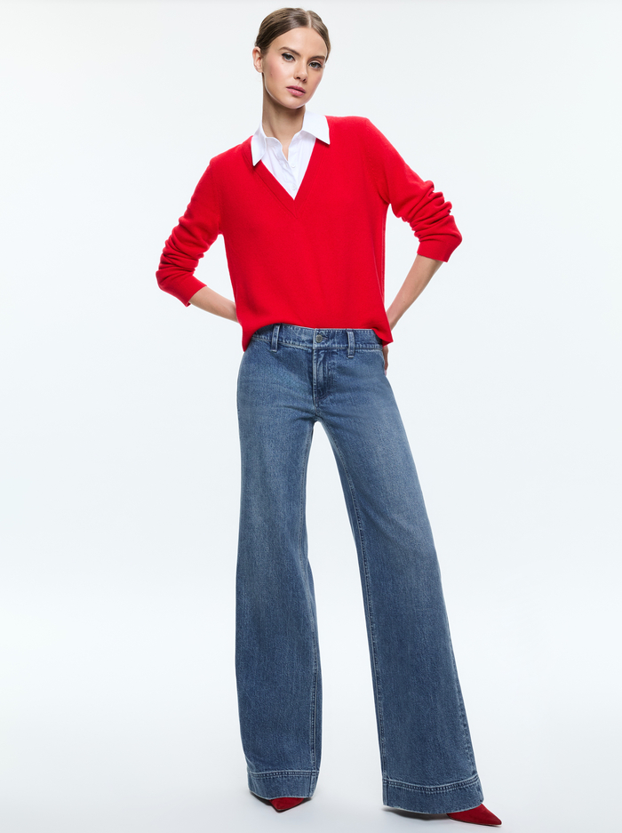 DENBY COLLARED PULLOVER - BRIGHT RUBY/WHITE image 4 - Alice And Olivia