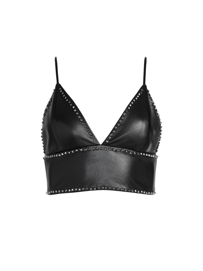 CARLI VEGAN LEATHER STUDDED BRA TOP - BLACK image 5 - Alice And Olivia