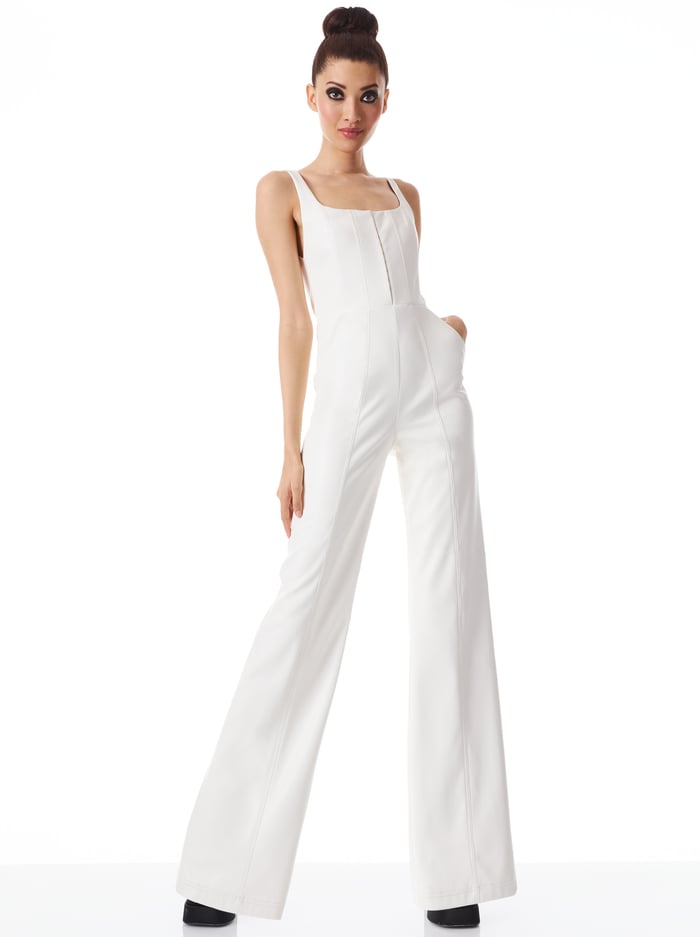 CHELS VEGAN LEATHER CORSET SLEEVELESS JUMPSUIT - ECRU - Alice And Olivia
