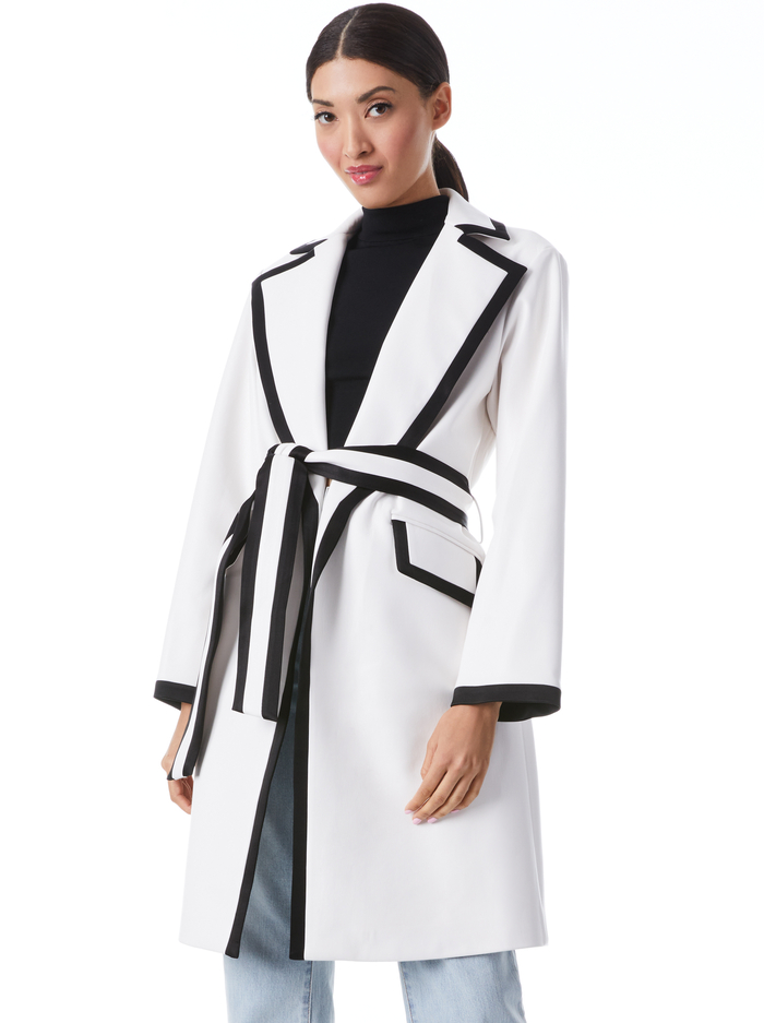 SABRA COMBINATION VEGAN LEATHER TRENCH COAT - OFF WHITE/BLACK - Alice And Olivia