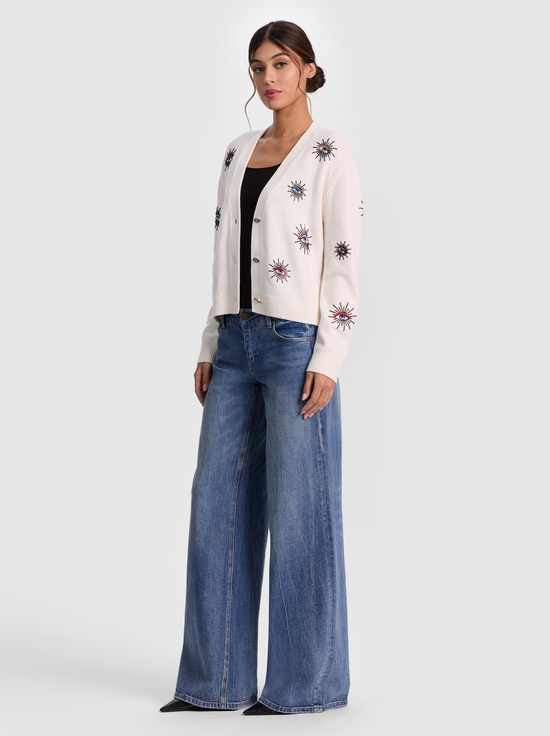 ECRU MULTI-BRADLEY SHORT EMBELLISHED CARDIGAN