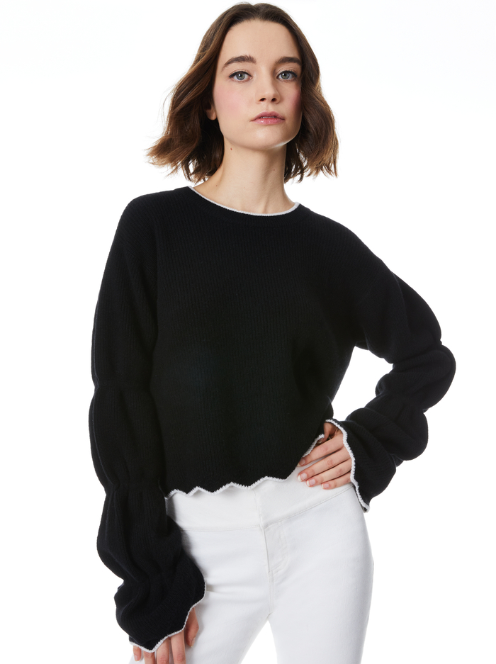 FOSS PUFF SLEEVE CROPPED PULLOVER - BLACK/ECRU - Alice And Olivia