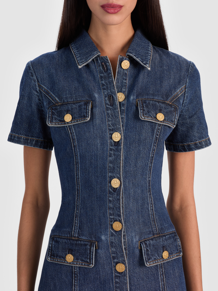 JAMIE DENIM MINI DRESS - CAMBRIA VINTAGE image 1 - Alice And Olivia