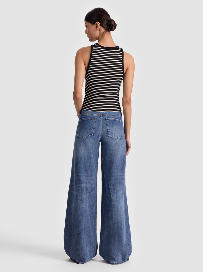 ALLEN EMBROIDERED TANK TOP - BLACK/OFF WHITE STRIPE image 2 - ALICE + OLIVIA