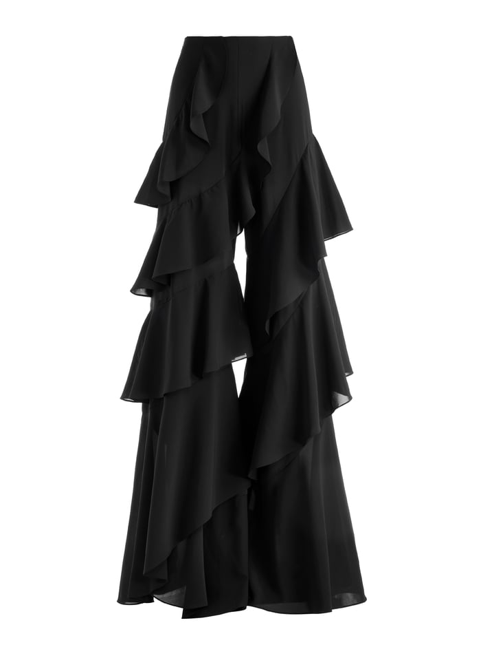 LOTUS WIDE LEG RUFFLE PANT - BLACK image 5 - Alice And Olivia